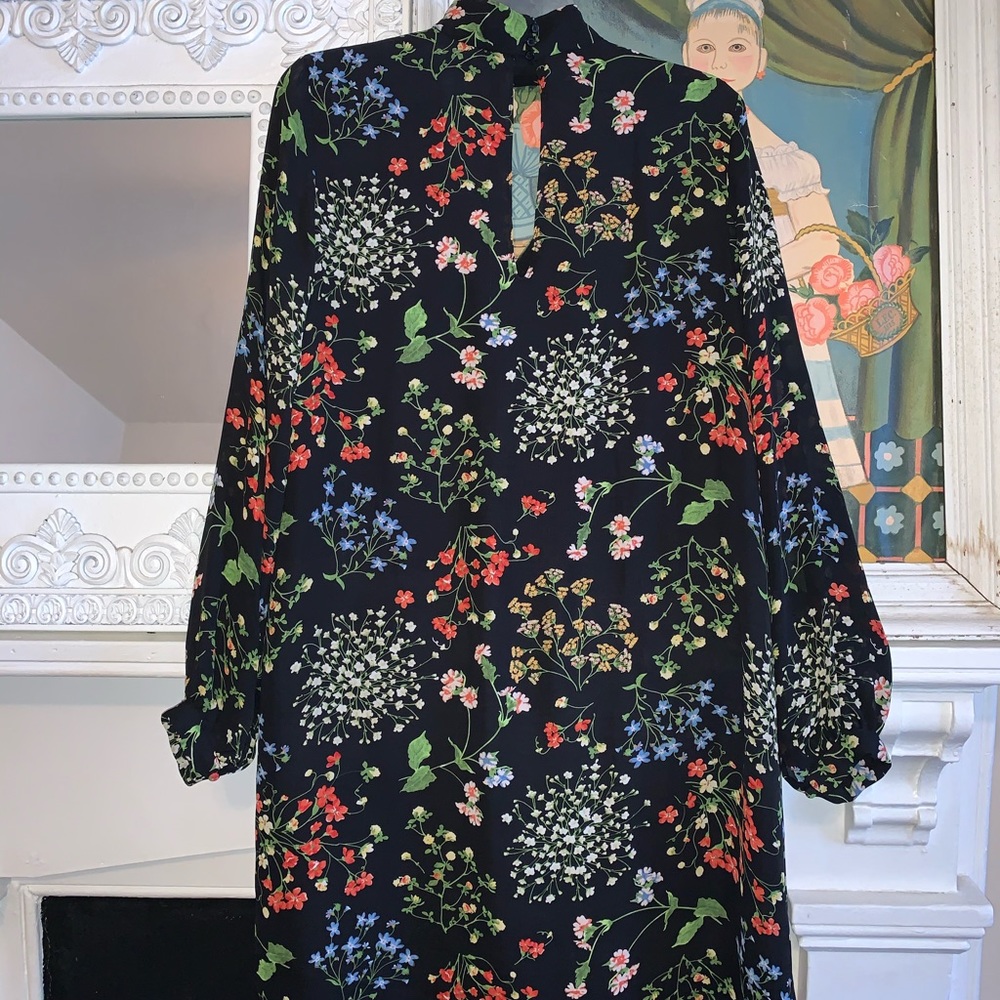 Black Floral Print Dress Work Casual Long Sleeve